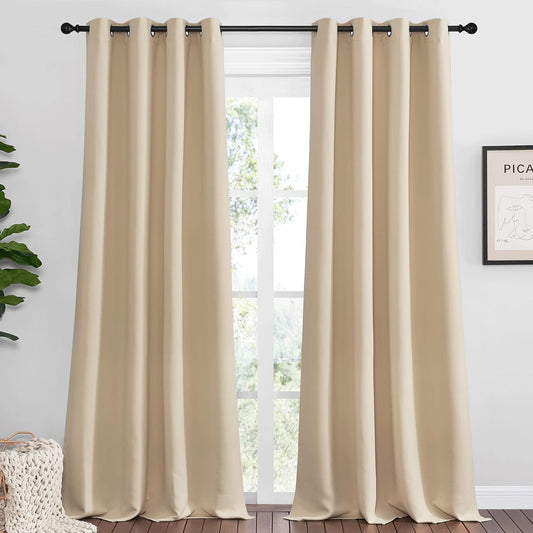 NICETOWN Bedroom Darkening Curtains - Thermal Insulated Grommet Top Drapes for Kids' Room | Biscotti Beige, 55" x 90" (1 Pair)
