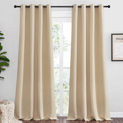 NICETOWN Bedroom Blackout Curtains Panels, 1 Pair, 55 inches by 94 Inch, Biscotti Beige, Triple Weave Energy Saving Thermal Insulated Solid Grommet Blackout Draperies for Patio