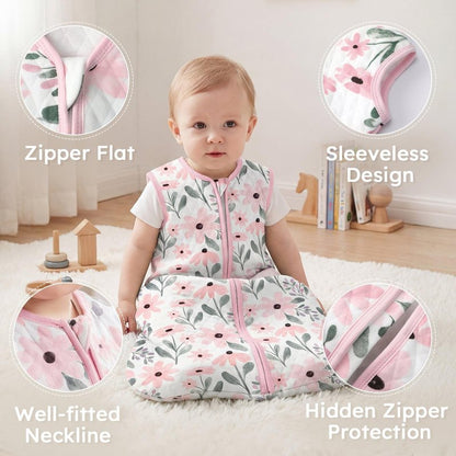 Yoofoss Baby Sleep Sack 6-12 Months 1.0 Tog Sleep Sack Organic Cotton Wearable Blanket for Infants 2-Way Zipper Quilted Sleeping Sacks(Medium)