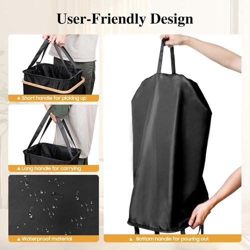 Foluck Large Laundry Hamper - 100L Waterproof Basket with Lid & Removable Bag | Collapsible Design, Black