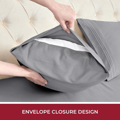 Mellanni RV Short Queen Sheets - 4 PC Iconic Collection Bedding - Hotel Luxury, Extra Soft, Cooling Bed Sheets - Deep Pocket up to 10 inch (RV/Short Queen, Gray)