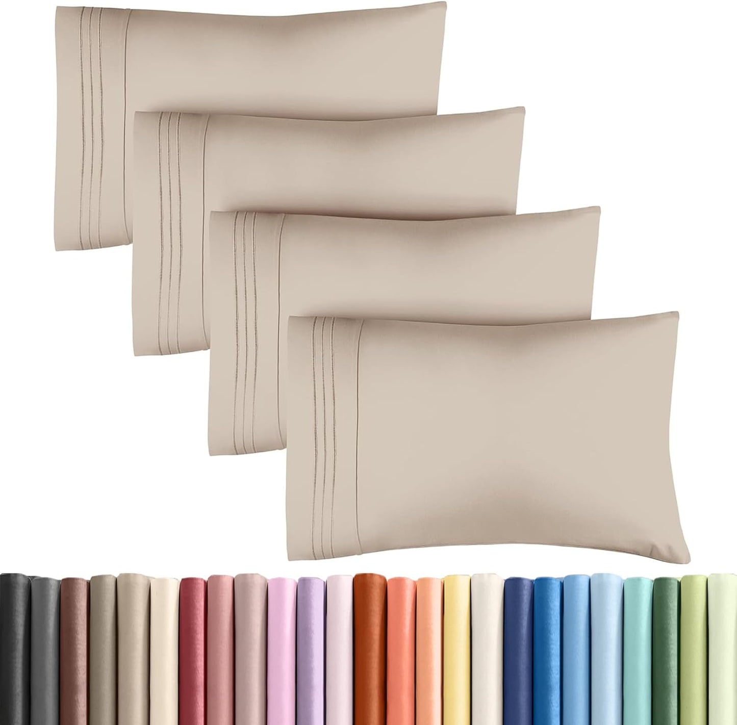 Skiennix Queen Pillow Cases Set of 4 - Ultra Soft Hotel Quality - Wrinkle Free & Stain Resistant - Wheat Color