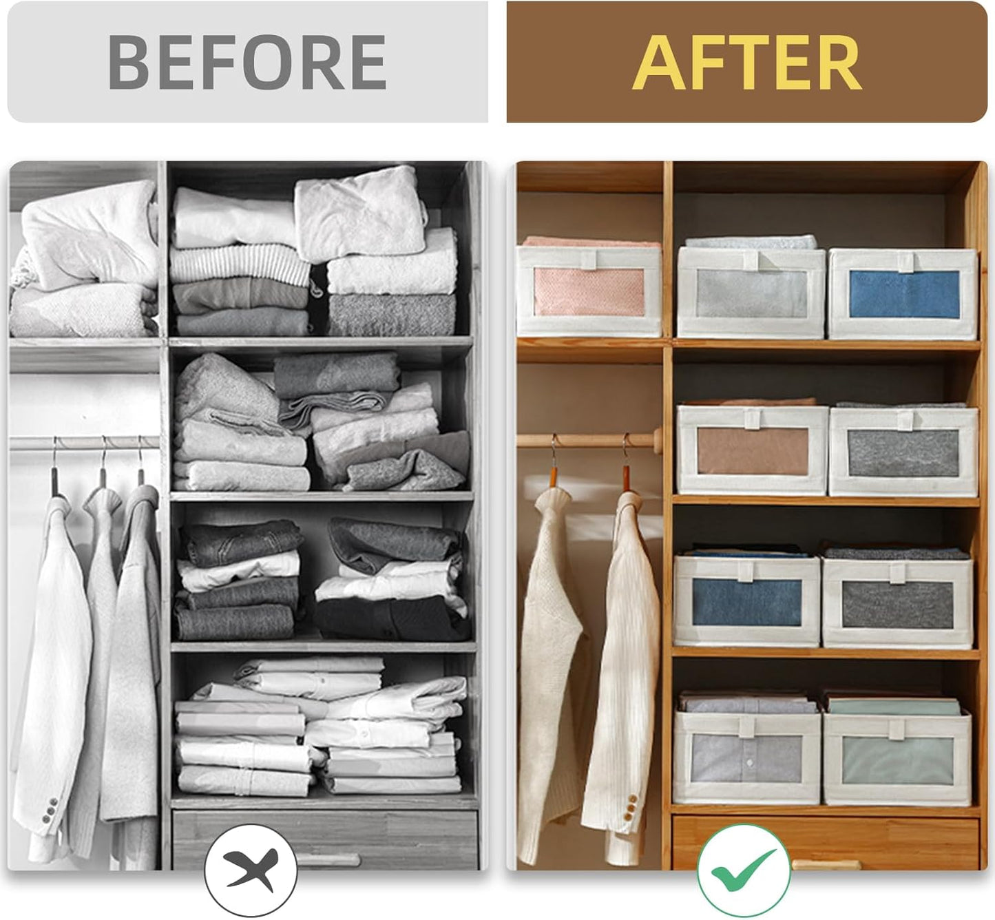 Pradnel Linen Closet Organizers - 4 Pack Foldable Storage Bins with Clear Window for Clothing & Jeans