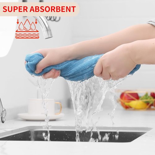 Homaxy 100% Cotton Waffle Weave Dish Towels - Ultra Soft & Absorbent, Quick Drying | 13 x 28 Inches, 8-Pack, Sky Blue