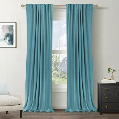 Skiennix 100% Blackout Linen Curtains - Thermal Insulated Drapes, 50" W x 108" L, Dark Cyan - 2 Panels Set