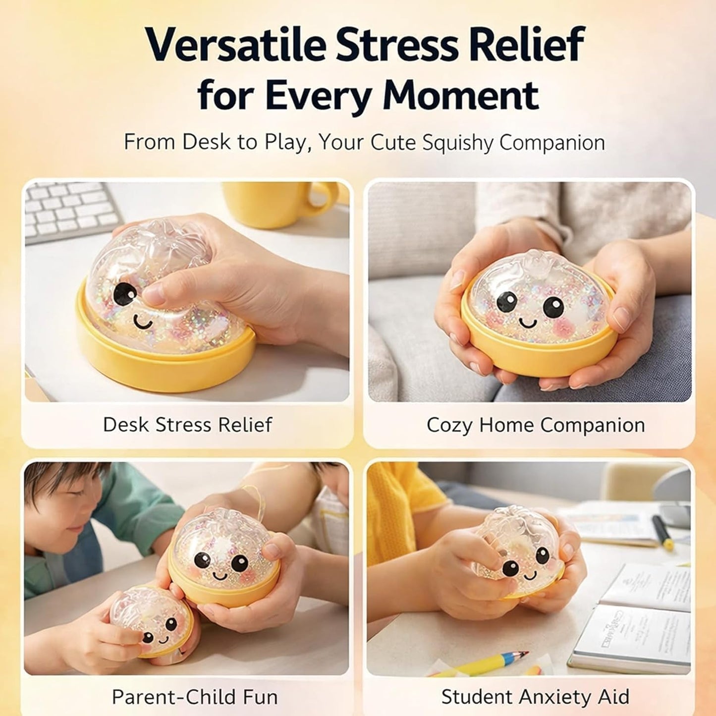 Skiennix Glitter Dumpling Squishy Stress Balls - 4-Inch Surprise Gift Box | Random 14 Colors (3-Pack)