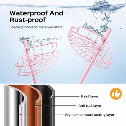 HAMITOR Corner Shower Caddy - 4-Tier Rust-Resistant Bathroom Organizer | Adjustable 47-121 Inch - No-Drill Installation - Space-Saving Pink Shelves