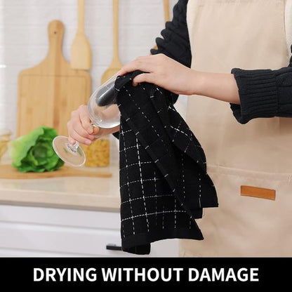 Homaxy Kitchen Towels - 100% Cotton Terry, Soft & Super Absorbent | Checkered Design, 4 Pack (Black, 13 x 28 Inches)