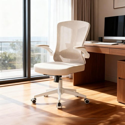 Ergonomic Office Chair with Lumbar Support, High Back Mesh Desk Chair with Flip-Up Arms, Adjustable Computer Task Chair, Khaki