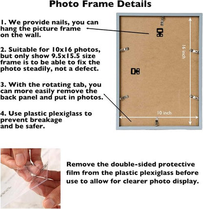 JCJMY 10x16 Rustic White Picture Frame - Wall Mountable for Horizontal or Vertical Display | Shatter-Resistant Plexiglass
