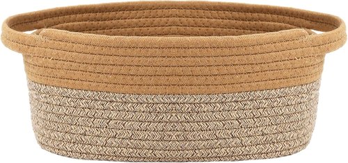 JMvicyroam Woven Basket - Small Rope Storage Bin with Handles for Organizing Shelves | Jute & Brown
