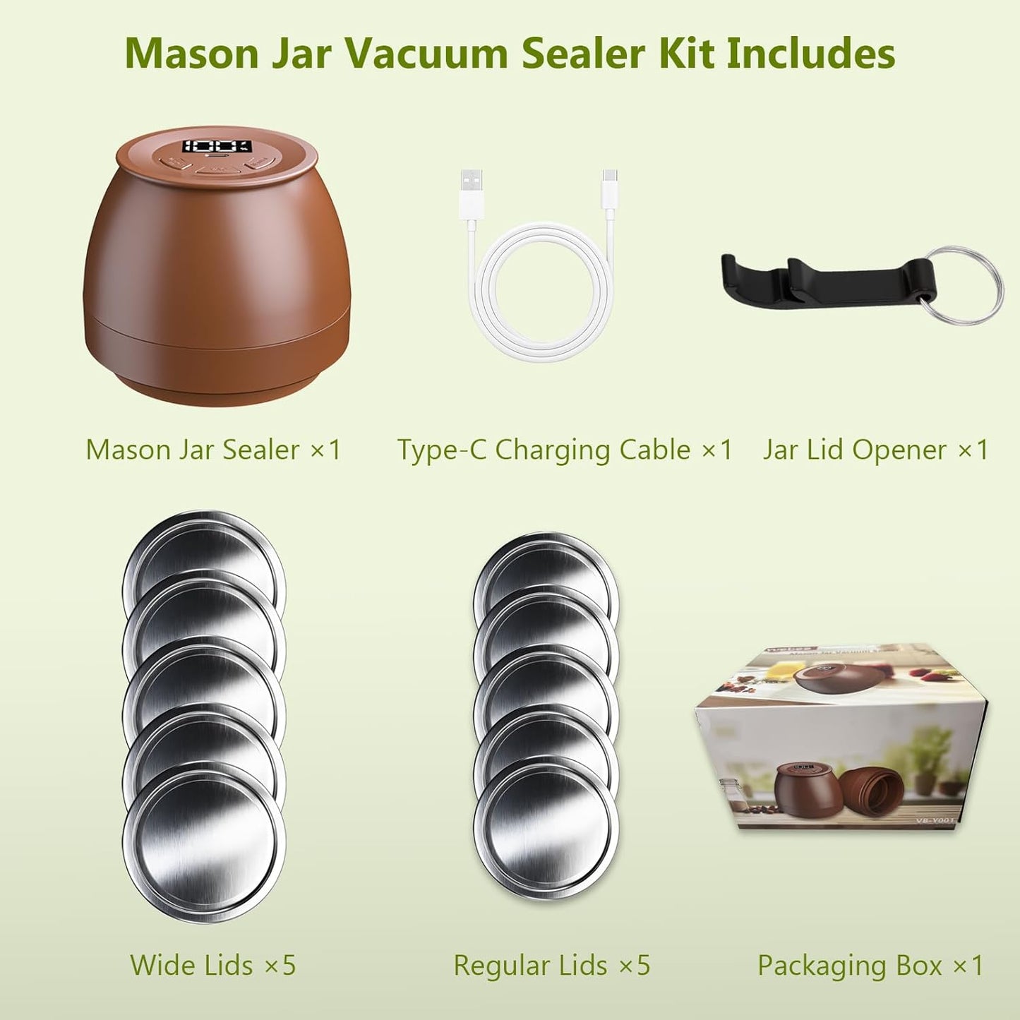 Zivif Electric Mason Jar Vacuum Sealer - Food Storage & Fermentation Kit | Includes 10 Lids