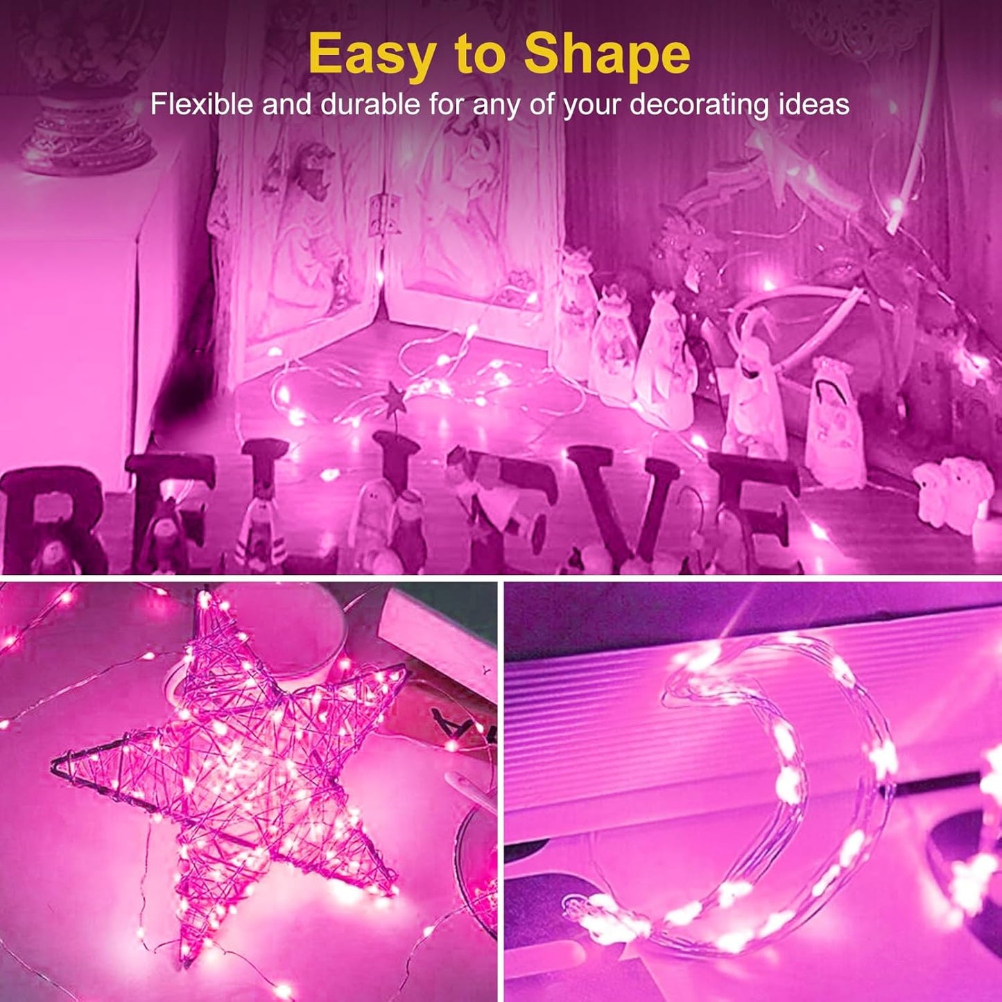 Btfarm Pink Fairy Lights - 6 Pack Battery Operated Twinkle String Lights | 7ft, 20 LED, Waterproof for Weddings & Decor
