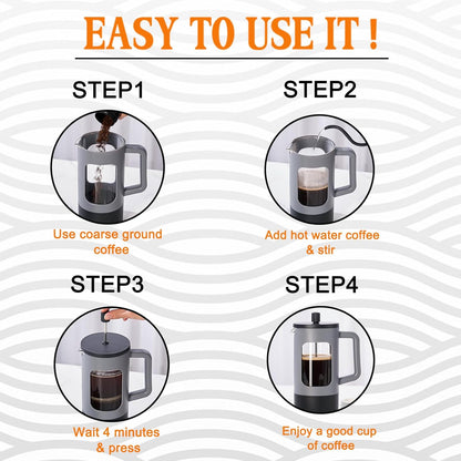 YOLIFE French Press Coffee Maker - 21 oz Heat-Resistant Borosilicate Glass | Portable Grey & Black Design