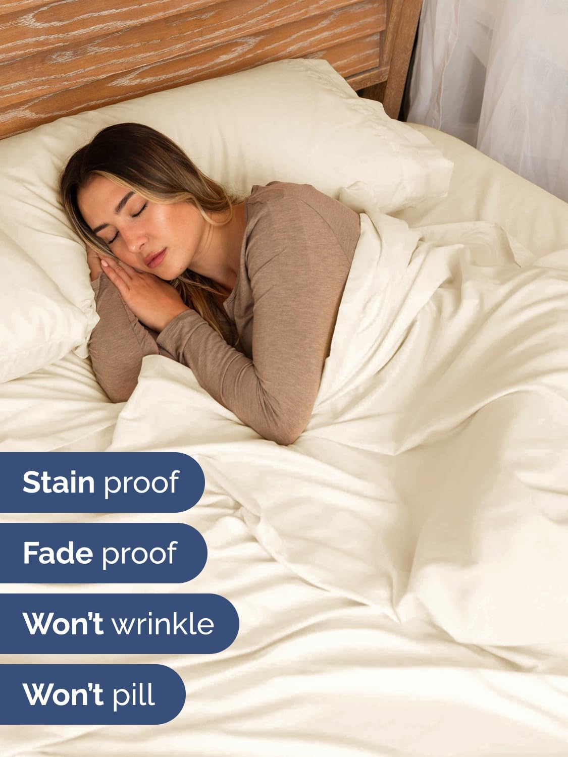 Skiennix Extra Deep Split King Sheet Set - 7 Piece Breathable Cooling Bedding - Soft Wrinkle-Free Off White