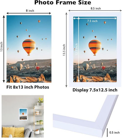 JCJMY 8x13 Picture Frame - White Wall Hanging & Tabletop Display | Shatter-Resistant Plexiglass