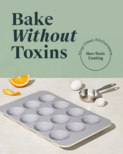 Caraway Non-Stick Ceramic Muffin Pan - 12-Cup Design with Naturally Slick Coating - Non-Toxic & PFOA Free - Ideal for Cupcakes and More - Perracotta