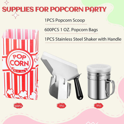 Skiennix Popcorn Bags - 202 Pcs with Scoop & Salt Shaker | 1 oz Individual Serving Size for Parties