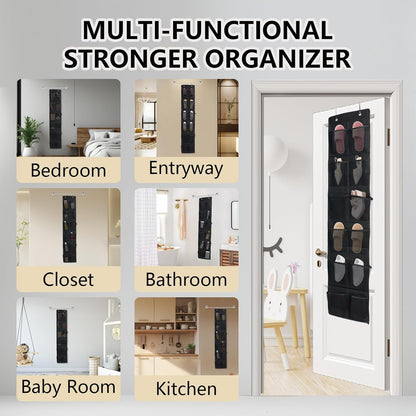 Over The Door Shoe Organizer - 12 Mesh Pockets for Easy Storage | Includes 4 Metal Hooks (Black)