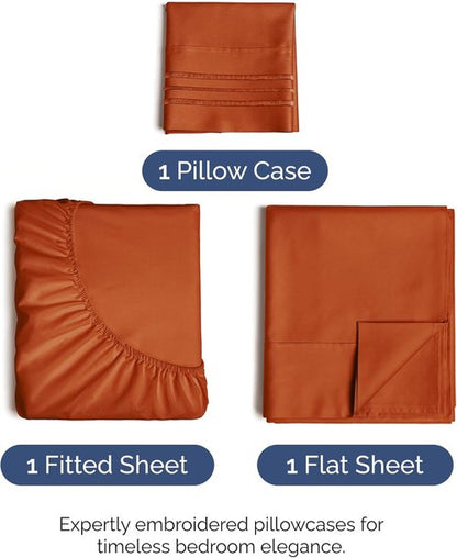 Comfy Twin Size 3-Piece Sheet Set by [Brand Name] | Breathable Cooling Bed Sheets - Luxury Hotel Quality - Deep Pockets, Soft & Wrinkle-Free - Oeko-Tex Certified - Terracotta