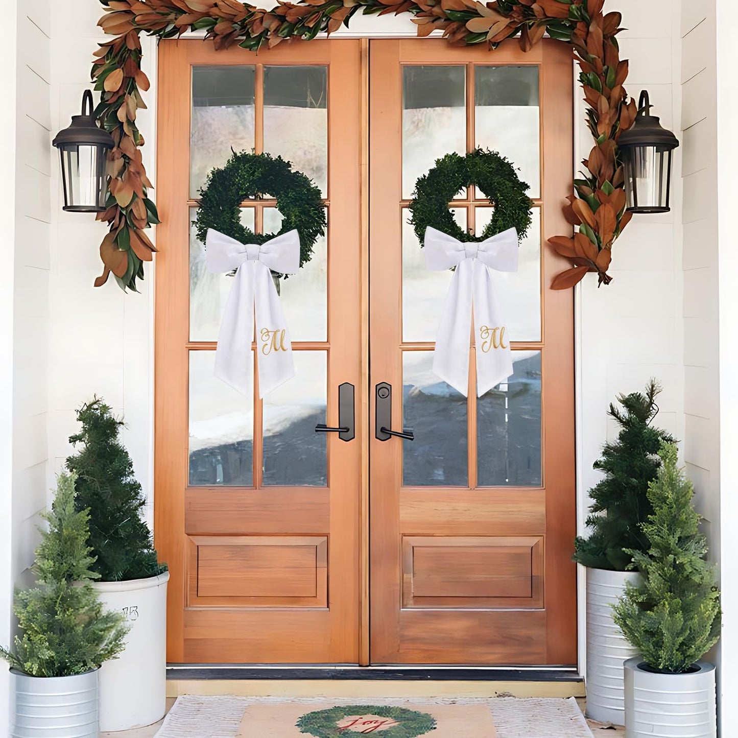 Skiennix Monogrammed Wreath Sash - 2 Pack for Boxwood Front Door Decor | Letter M