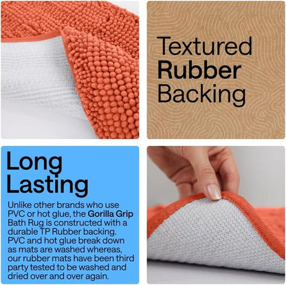 GORILLA GRIP Plush Chenille Bath Rug Mat - Absorbent Shaggy Design for Oval Toilet Base - Coral