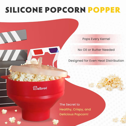 Salbree Collapsible Silicone Microwave Popcorn Popper - 16 Cup Capacity, Versatile & Colorful Options (Red)