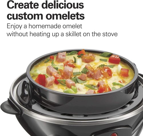 Hamilton Beach 3-in-1 Electric Egg Cooker - Hard Boiled, Poached, Omelet & Steamer, Holds 14, Black