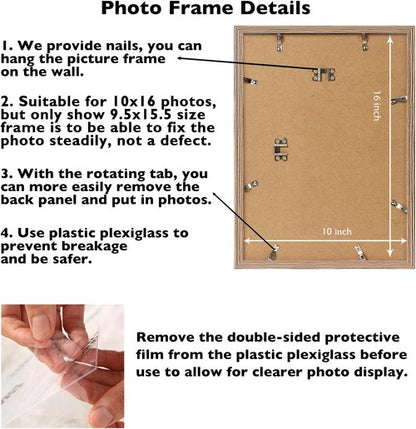 JCJMY 10x16 Rustic Brown Picture Frame - Durable Wall Mount for Horizontal or Vertical Display
