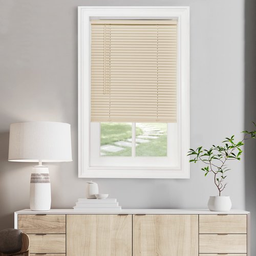 Cordless Light Filtering Mini Blind - 46 Inch Width, 64 Inch Length, 1" Slat Size - Alabaster - Cordless GII Morningstar Horizontal Windows Blinds for Interior by Achim Home Decor