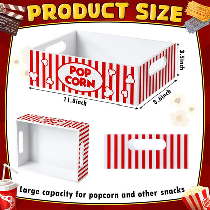 Skiennix Snack Trays - Reusable Wooden Movie Night Gift Basket with Handles | Striped Popcorn Container