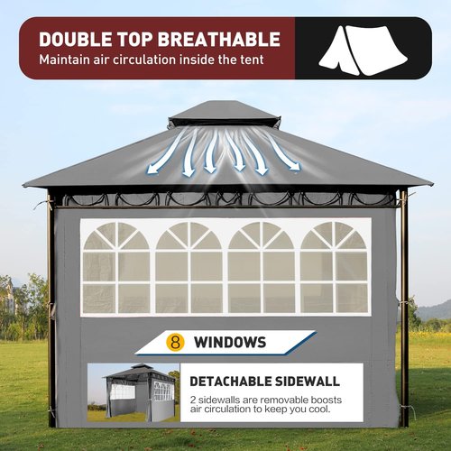 Gazebo | Gazebo Canopy Tent with UV Protection for Outdoor Events - 10'x10', Grey