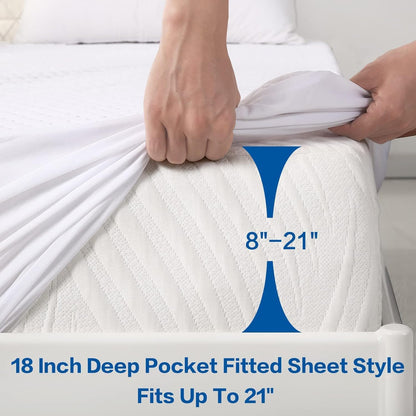 Premium Waterproof Mattress Protector - Queen Size 4D Air Cooling 300GSM | Breathable Noiseless Cover (White)