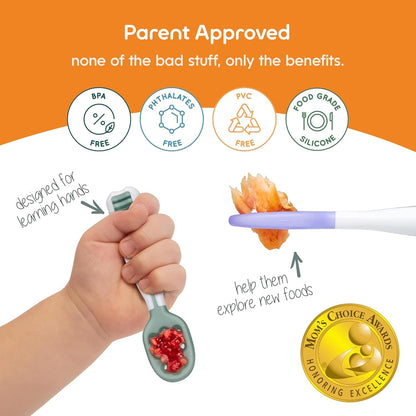 NumNum Baby Spoons Set - Pre-Spoon GOOtensils for Self-Feeding | BPA-Free Silicone, 2 Pack Olive/Newbury Navy, 6+ Months