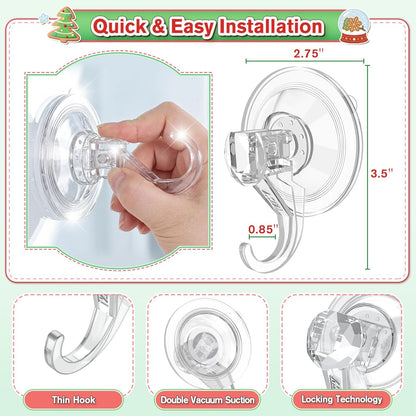 VIS'V Wreath Hanger - Heavy Duty Suction Cup Hooks | 22 LB Capacity, Removable & Reusable, Clear, 8 Pcs