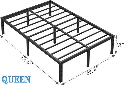 Jetonix Metal Bed Frame - Queen Size with Storage Space | Heavy Duty, Easy Assembly, Black, 18 Inch