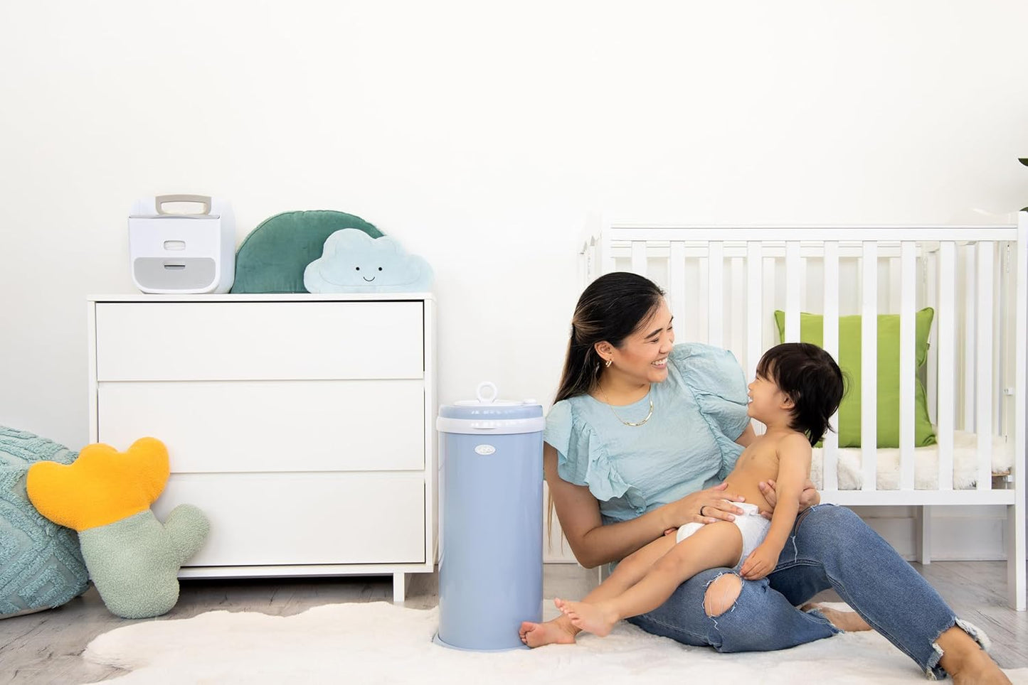 Ubbi Steel Diaper Pail - Odor Locking Design | No Special Bags Needed | Award-Winning | Cloudy Blue