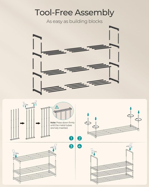 SONGMICS Shoe Rack, 3-Tier Shoe Organizer, Metal Storage Shelf, Upright or Upside Down, for 16-20 Pairs, Stackable, for Entryway, 11.8 x 36.2 x 21.7 Inches, Black ULSA303B02