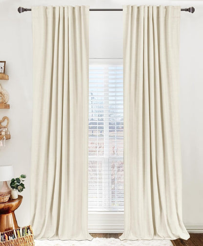 Skiennix 100% Blackout Linen Curtains - Thermal Insulated Drapes, 50" W x 84" L, Light Cream - 2 Panels Set