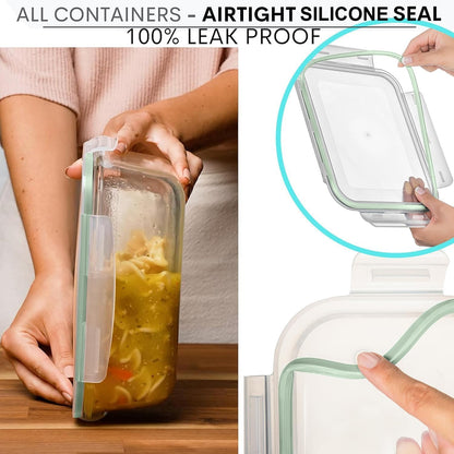 Razab Glass Food Storage Containers - 10 Cups/80 Oz, 4-Piece Set with Airtight Locking Lids | BPA-Free, Leak-Proof, Microwave & Oven Safe