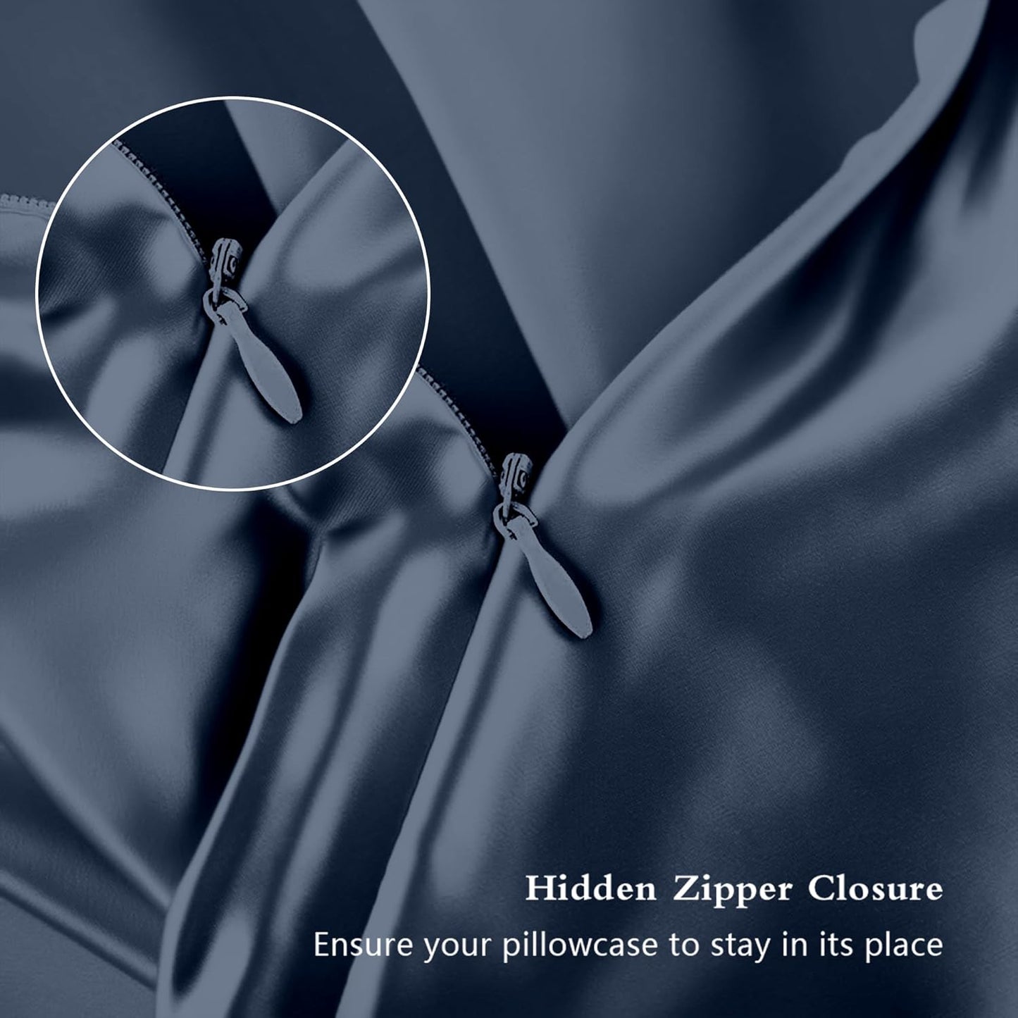 Mulberry Silk Pillowcases | Queen Size Natural Silk Satin for Hair & Skin | Zipper Closure - Mood Indigo