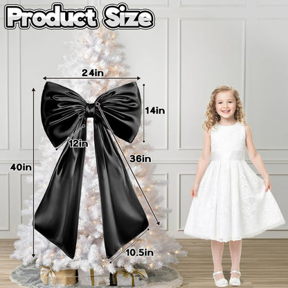Skiennix Black Bow Decor - 40 x 24 Inches Large Satin Ribbon Tie for Wedding & Birthday Backdrop