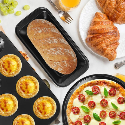 Professional Grade Nonstick Baking Pans Set by [Brand Name] - 11-Piece Carbon Steel Bakeware, Dishwasher Safe & Oven Safe to 450°F (Black)