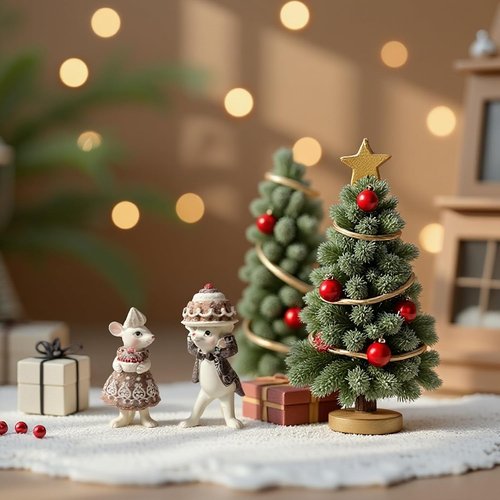Braxio Gingerbread Mouse Figurine Set - Festive Christmas Decor for Tabletop & Tree | Set of 2