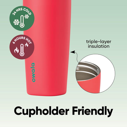 Owala SmoothSip 20 oz Insulated Stainless Steel Coffee Tumbler - Reusable Hot & Iced Coffee Mug | Pink/Red