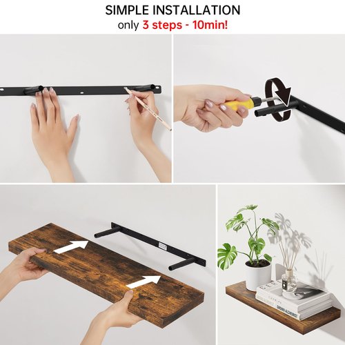 BAYKA Floating Shelves, 22.5 inches Rustic Wood Wall Shelves for Bathroom，Bedroom, Living Room, Kitchen & Book, Hanging Display Decor Organization Shelf with 22 lbs Capacity (Rustic Brown)