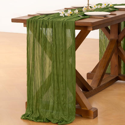 Socomi Cheesecloth Table Runner - 120 Inch Boho Rustic Green for Easter, Weddings & Home Decor