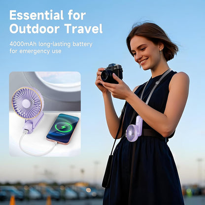 Skiennix Portable Handheld Fan - 180° Foldable USB Rechargeable Mini Fan | 5 Adjustable Speeds, LED Display, Purple