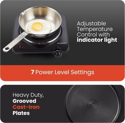 Elite Gourmet Electric Hot Plate - 1000 Watts Single Cast Iron Burner with Temperature Control | Black (Pack of 4)