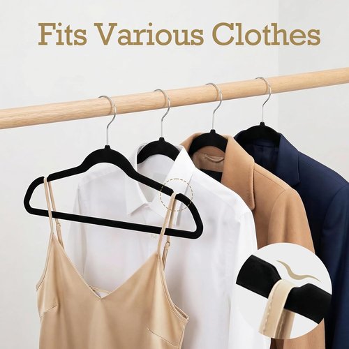 HOUSE DAY Premium Velvet Hangers - Non-Slip Flocked Felt Design for Space Saving | 20 Pack, Black